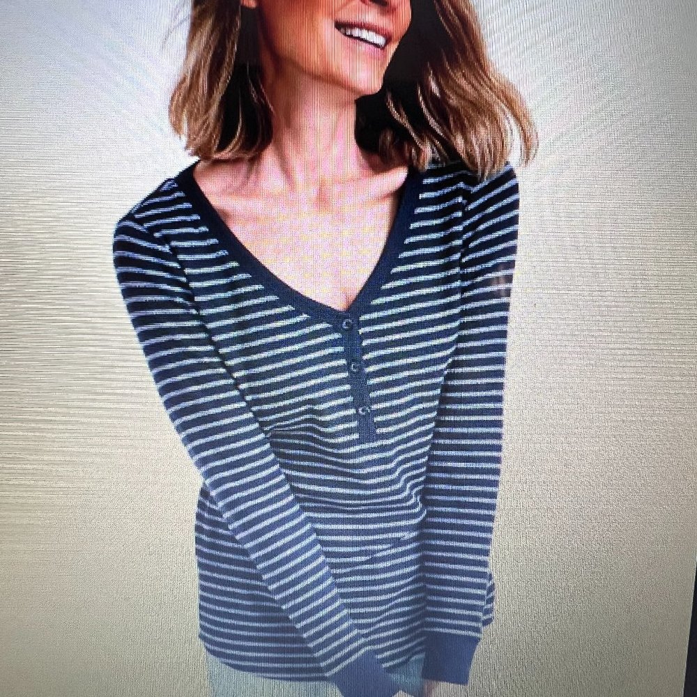 Women's striped waffle knit henley shirt